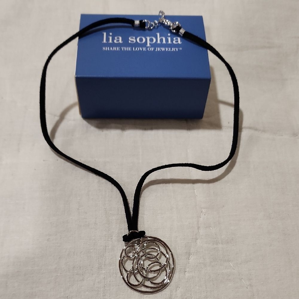 Lia Sophia Silver and Black Necklace with Intricate Pendant Design